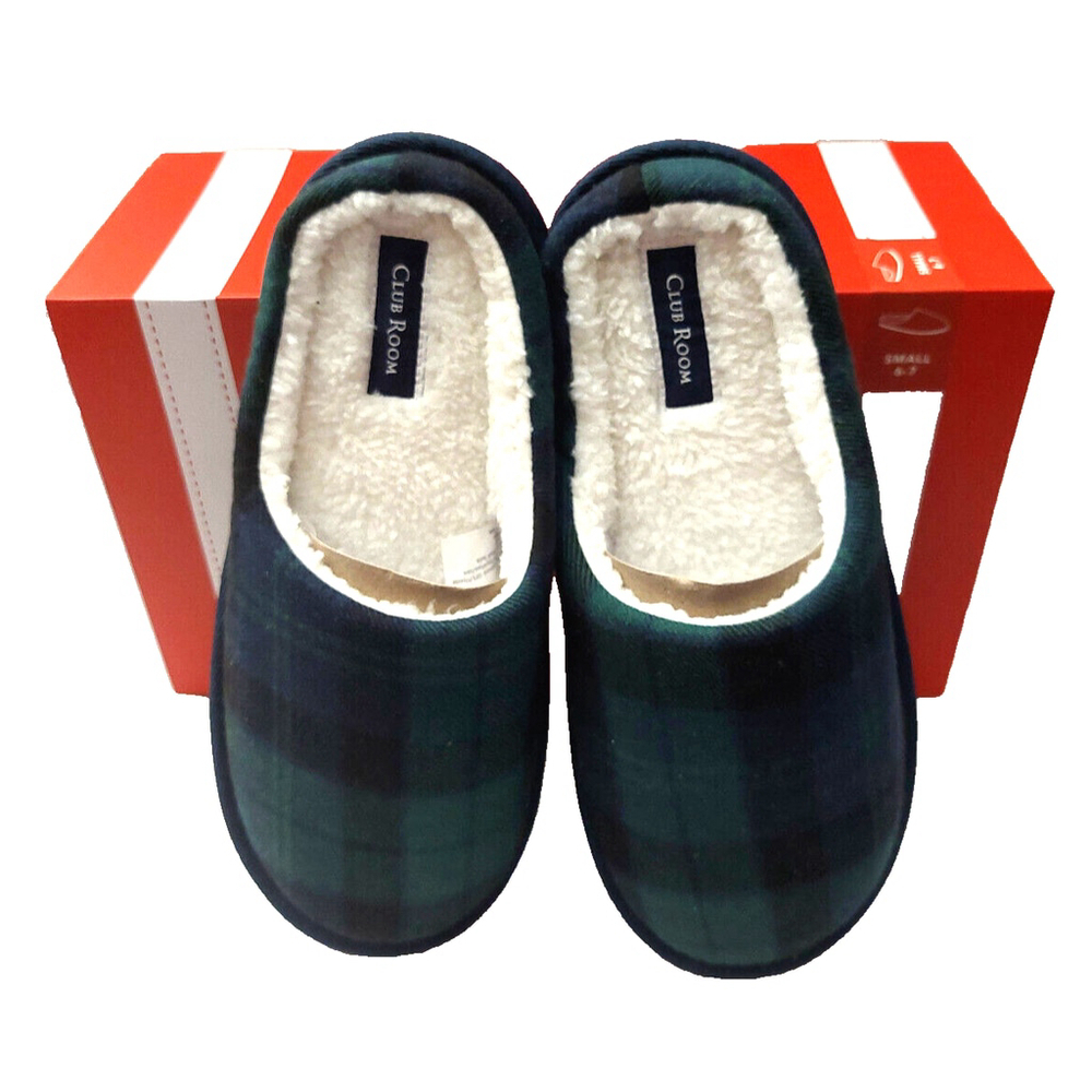 Club Room Men's Blue & Green Plaid Indoor/Outdoor Slippers Size Small 6-7 - Picture 2 of 15